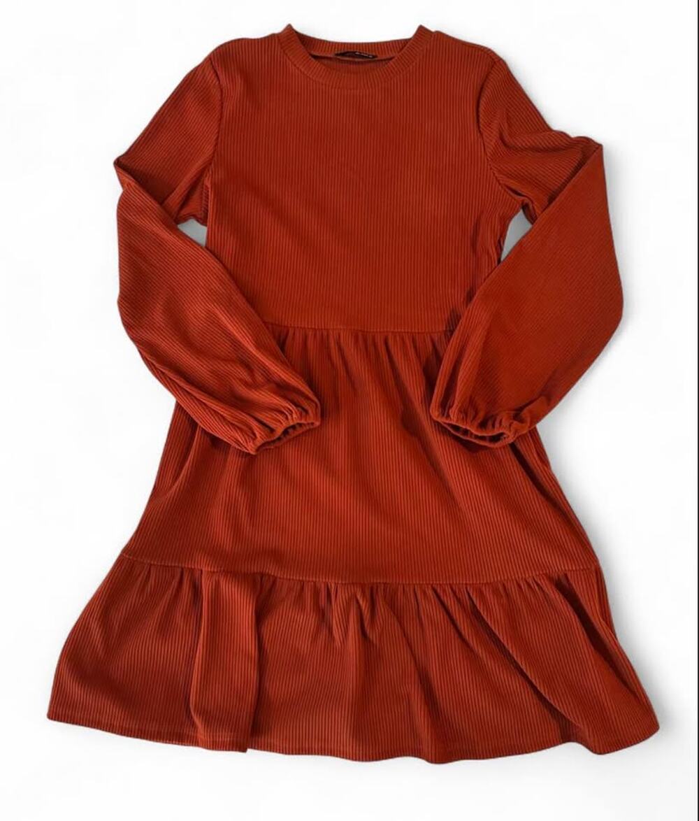 Womens SHEIN Rust Ribbed Long Sleeve Dress Large